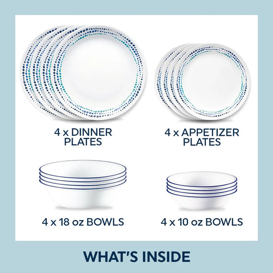 Corelle® Ocean Blues 16‑Piece Dinnerware Set (Service for 4)