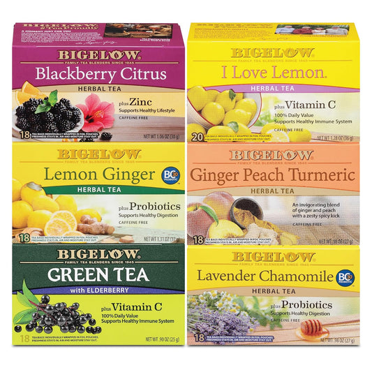 Bigelow Tea Immunity Herbal & Green Tea Variety Pack (Pack of 6)