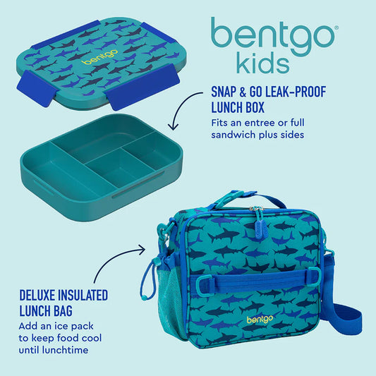 Bentgo Kids Snap & Go 2-Piece Lunch Set (Sharks)