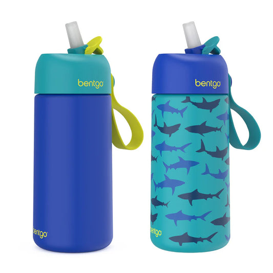 Bentgo Kids Stainless Steel Insulated Water Bottle 2-Pack (Shark/Teal Fin)