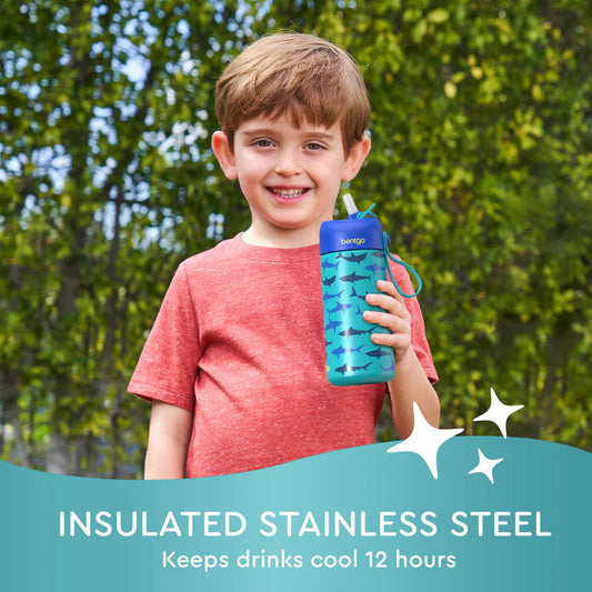 Bentgo Kids Stainless Steel Insulated Water Bottle 2-Pack (Shark/Teal Fin)