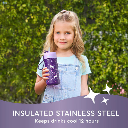 Bentgo Kids Stainless Steel Insulated Water Bottle 2-Pack (Unicorn/Lavender Sky)