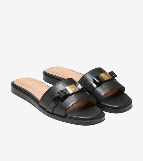 Cole Haan Women's Go-To Emalia Slide Bow Sandal in "Black-Black Croc Print"