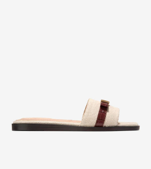 Cole Haan Women's Go-To Emalia Slide Bow Sandal in "Natural-Mahogany Croc Print"