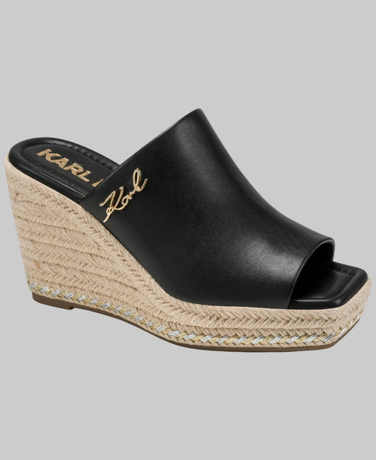 Karl Lagerfeld Paris Clove Wedge Espadrille Mule Sandal in Black