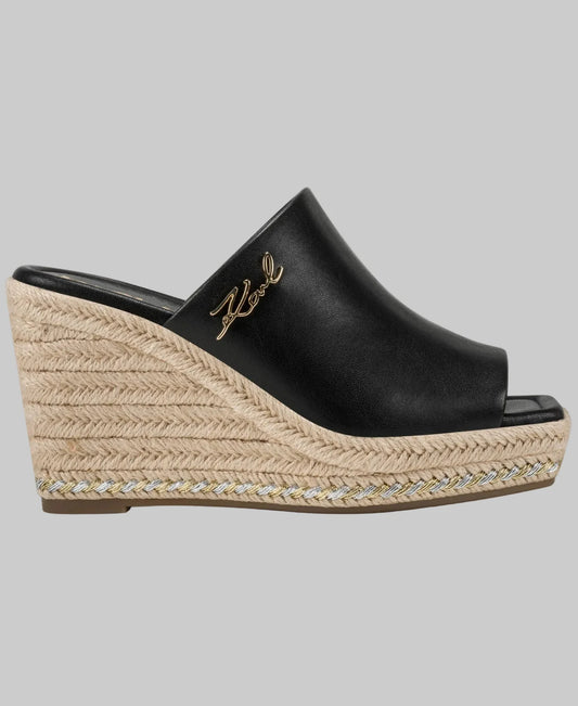 Karl Lagerfeld Paris Clove Wedge Espadrille Mule Sandal in Black