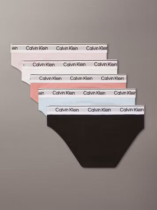 Calvin Klein Icon Cotton Stretch 5-Pack Girls' Bikini Briefs in Lilac/Apricot/Rain Dance/White/Black