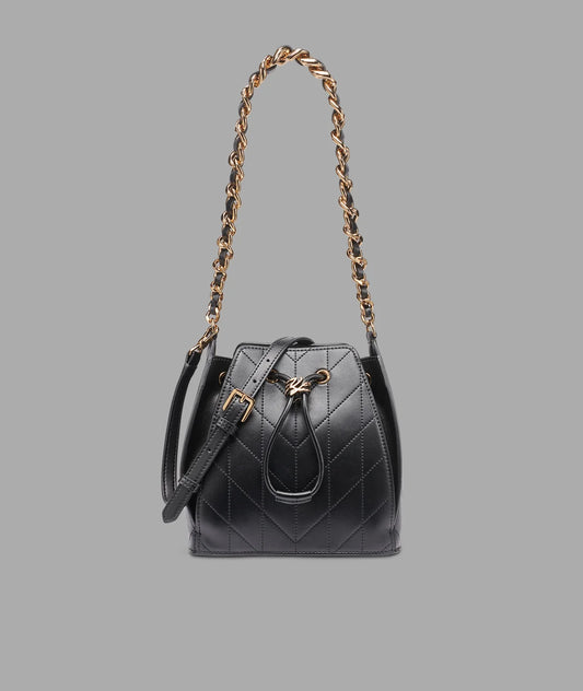 Karl Lagerfeld Paris Fantina Crossbody Bucket Bag (Black / Gold)