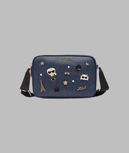 Karl Lagerfeld Paris Maybelle Denim Crossbody With Pins - Blue