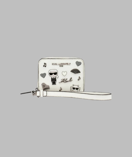Karl Lagerfeld Paris Cate Pin Leather Small Zip Wallet in White