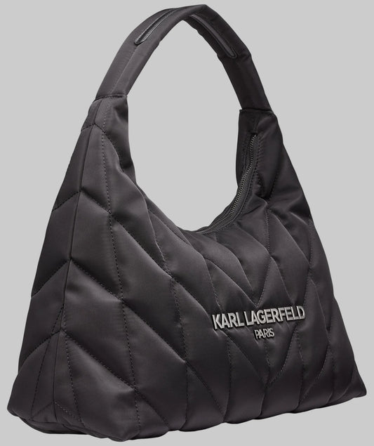 Karl Lagerfeld Paris Voyage Quilted Logo Hobo (Black)