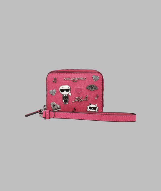 Karl Lagerfeld Paris Cate Pin Leather Small Zip Wallet in Fuchsia