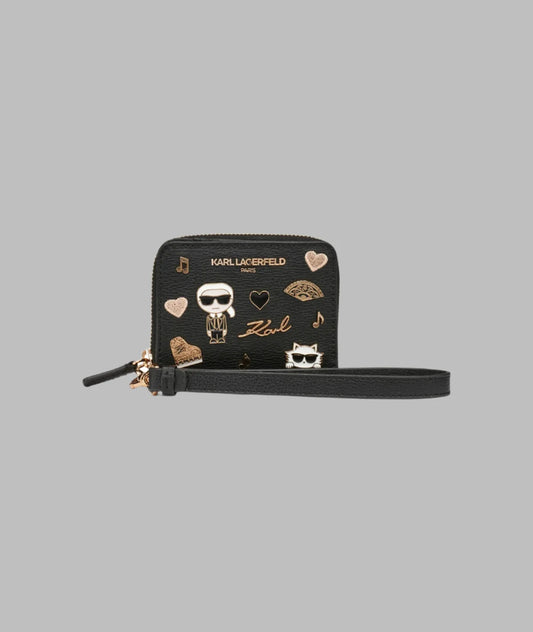 Karl Lagerfeld Paris Cate Pin Leather Small Zip Wallet in Black