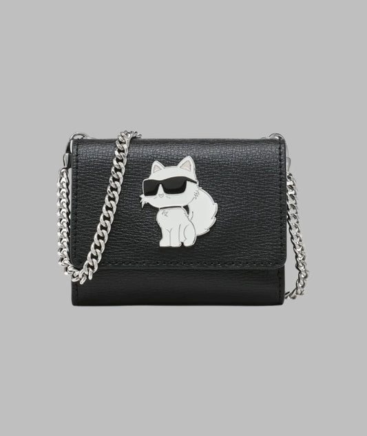 Karl Lagerfeld Paris Choupette Pin Leather Small Wallet in Black