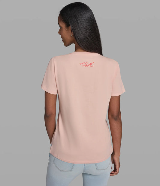 Karl Lagerfeld Paris Women's Choupette Moto Logo Tee in Blush