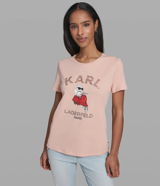 Karl Lagerfeld Paris Women's Choupette Moto Logo Tee in Blush