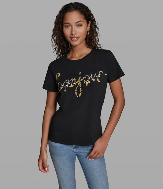Karl Lagerfeld Paris Women's Bonjour Charms Tee in Black