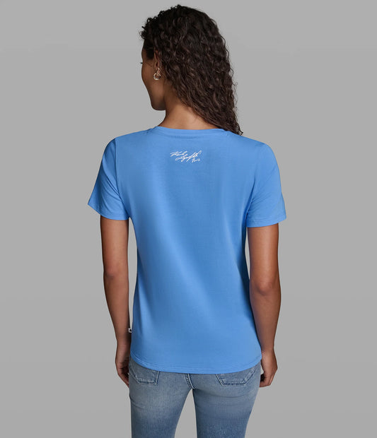 Karl Lagerfeld Paris Women's Karl Et Choupette Pin Tee in Porcelain Blue