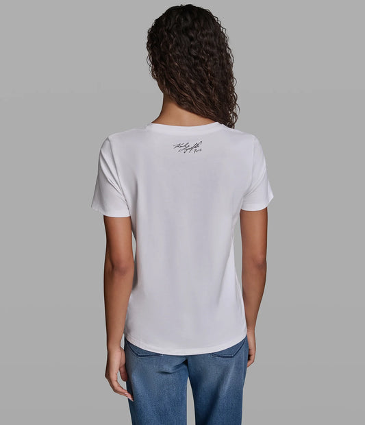 Karl Lagerfeld Paris Women's Choupette Chain Link Tee in Soft White