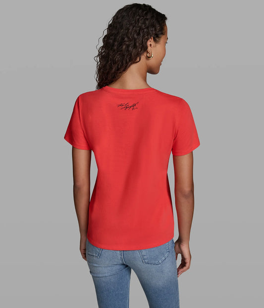 Karl Lagerfeld Paris Women's Karl Et Choupette Pin Tee in Apple Red