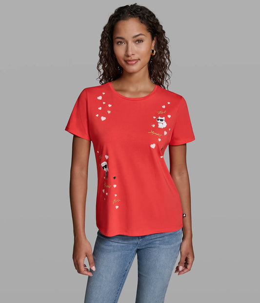 Karl Lagerfeld Paris Women's Karl Et Choupette Pin Tee in Apple Red
