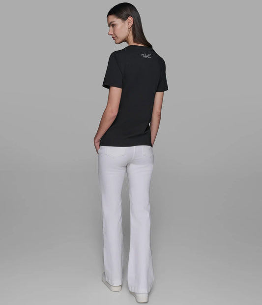 Karl Lagerfeld Paris Women’s "Karl et Choupette" Crystal Tee in Black
