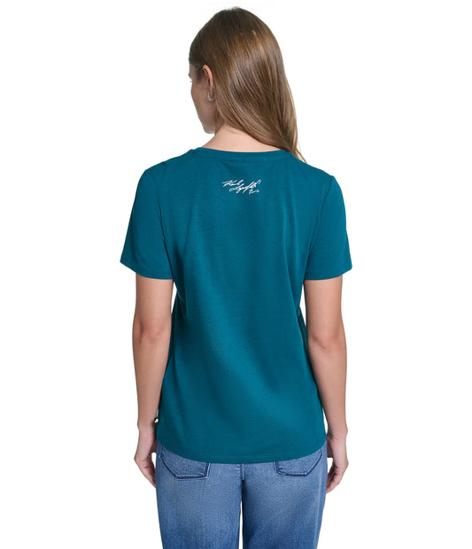 Karl Lagerfeld Paris Women's Karl Cate Pin Tee in Glass Teal