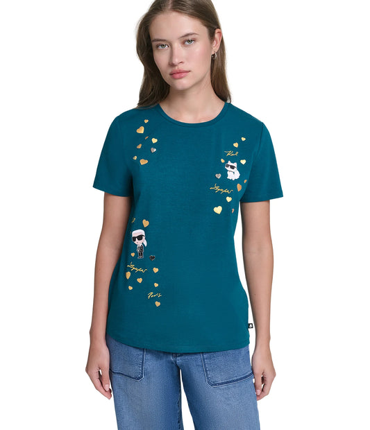 Karl Lagerfeld Paris Women's Karl Cate Pin Tee in Glass Teal