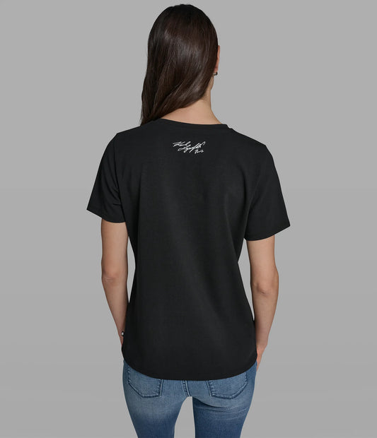 Karl Lagerfeld Paris Women’s Cotton Jersey Beekeeper Karl Tee in Black