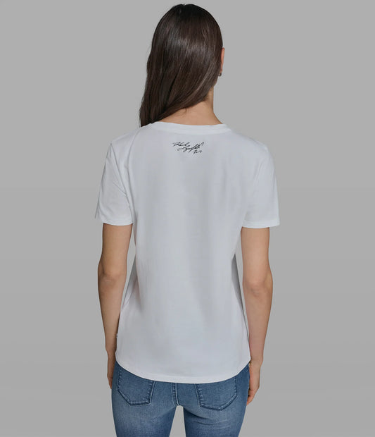 Karl Lagerfeld Paris Women’s Cotton Jersey Beekeeper Karl Tee in White