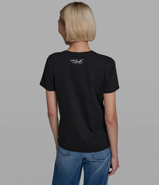 Karl Lagerfeld Paris Women’s Cotton Jersey Fashion Girl Tee in Black