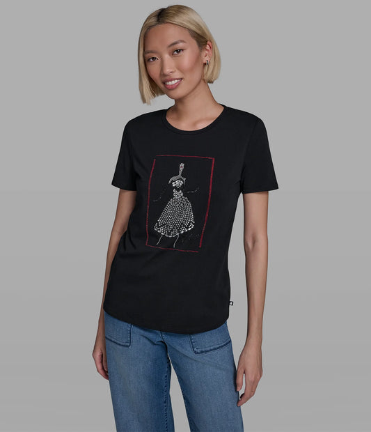 Karl Lagerfeld Paris Women’s Cotton Jersey Fashion Girl Tee in Black