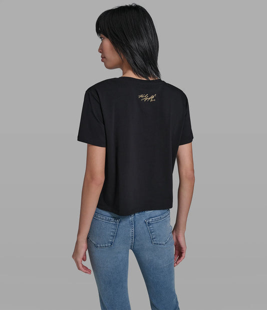 Karl Lagerfeld Paris Women’s Cotton Jersey Karl et Choupette Hearts Tee in Black