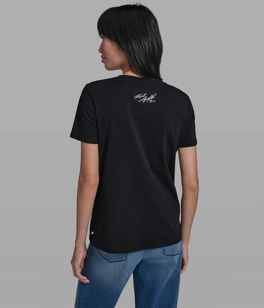 Karl Lagerfeld Paris Women’s Cotton Jersey Bonjour Tee in Black