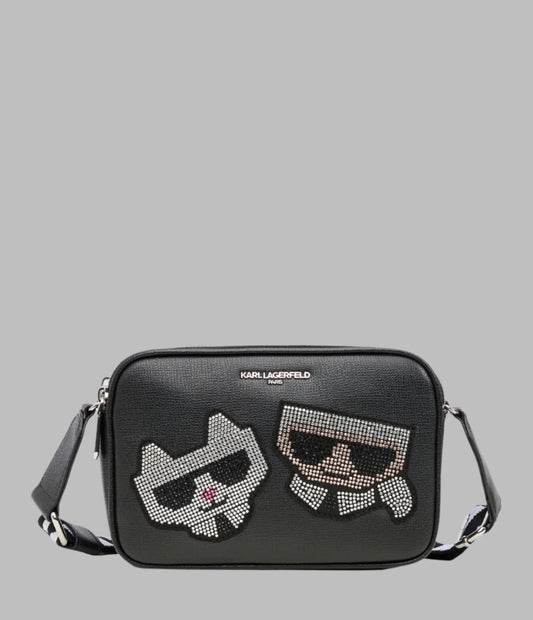 Karl Lagerfeld Paris Maybelle Rhinestone Duo Camera Crossbody Bag - Black