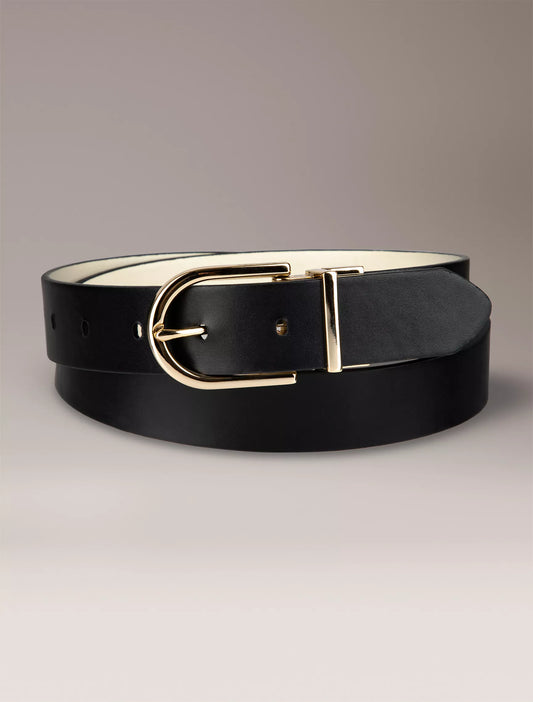 Calvin Klein Reversible Round Buckle Belt - New Bone / Black