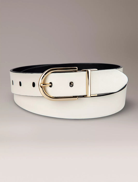 Calvin Klein Reversible Round Buckle Belt - New Bone / Black