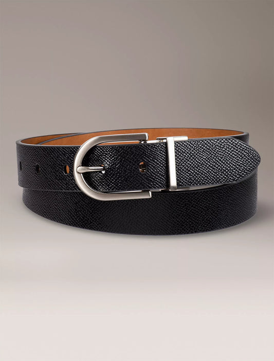 Calvin Klein Reversible Round Buckle Belt - Saddle/Black
