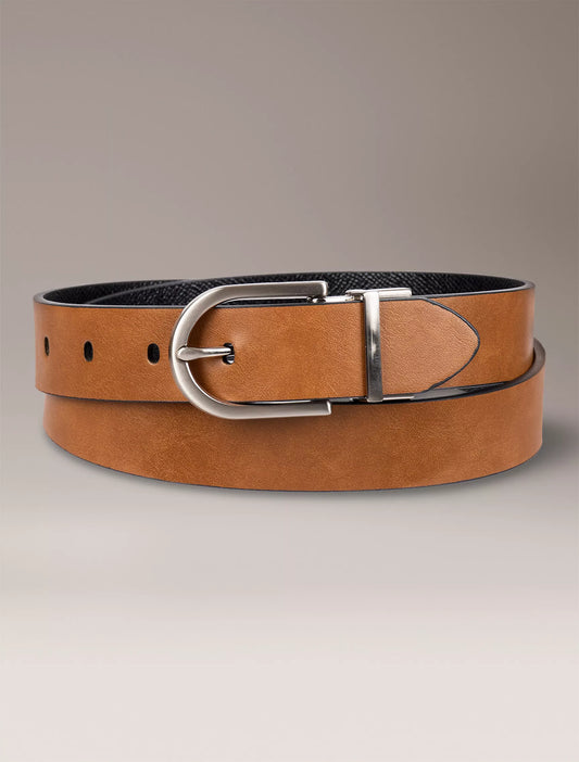 Calvin Klein Reversible Round Buckle Belt - Saddle/Black