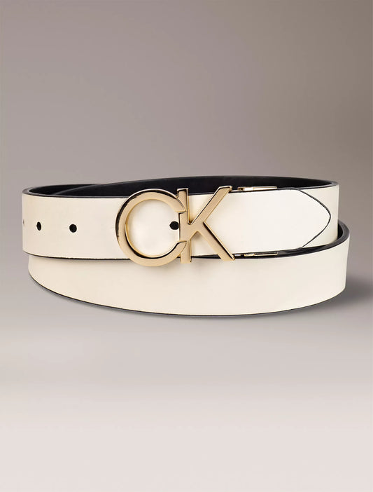 Calvin Klein Monogram Logo Plaque Reversible Belt - Black / Bone