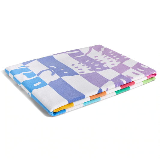 Lacoste Home Luxury Oversized 100% Cotton Beach Towel (36" x 72") in Rainbow Logo / Striped Rainbow Croc