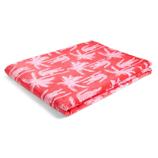 Lacoste Home Luxury Oversized 100% Cotton Beach Towel (36" x 72" - Allover Croc Palm Coral/Pink)