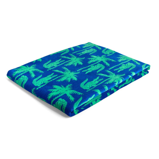 Lacoste Home Luxury Oversized 100% Cotton Beach Towel (36" x 72" - Allover Croc Palm Blue/Green)