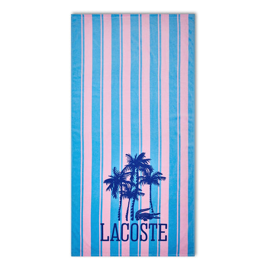 Lacoste Home Luxury Oversized 100% Cotton Beach Towel (36" x 72" - Palm Trees Blue/Pink)