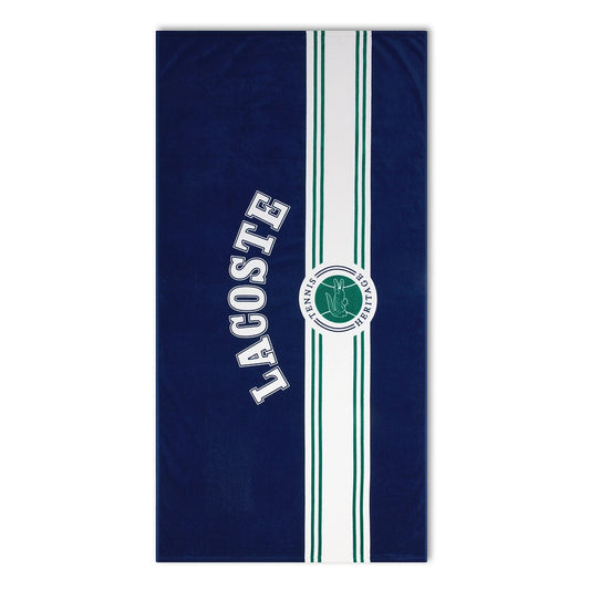 Lacoste Home Luxury Oversized 100% Cotton Beach Towel (36" x 72" - Single Badge Blue)