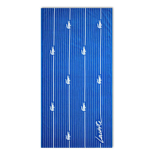 Lacoste Home Luxury Oversized 100% Cotton Beach Towel (36" x 72" - Croc Shirting Blue)
