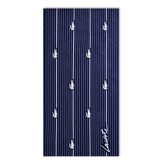 Lacoste Home Luxury Oversized 100% Cotton Beach Towel (36" x 72" - Croc Shirting Navy)