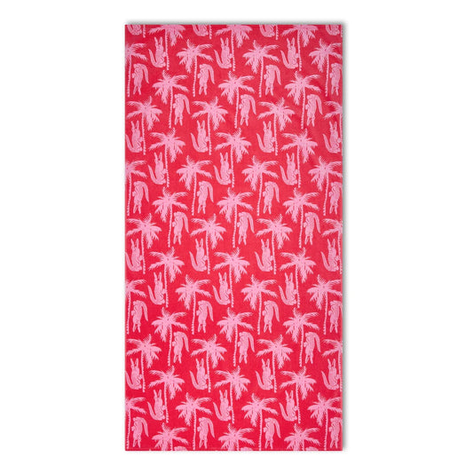 Lacoste Home Luxury Oversized 100% Cotton Beach Towel (36" x 72" - Allover Croc Palm Coral/Pink)