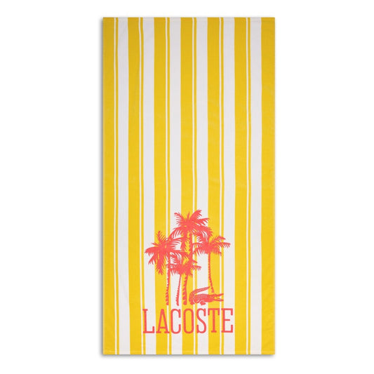 Lacoste Home Luxury Oversized 100% Cotton Beach Towel (36" x 72" - Palm Trees Yellow/White)