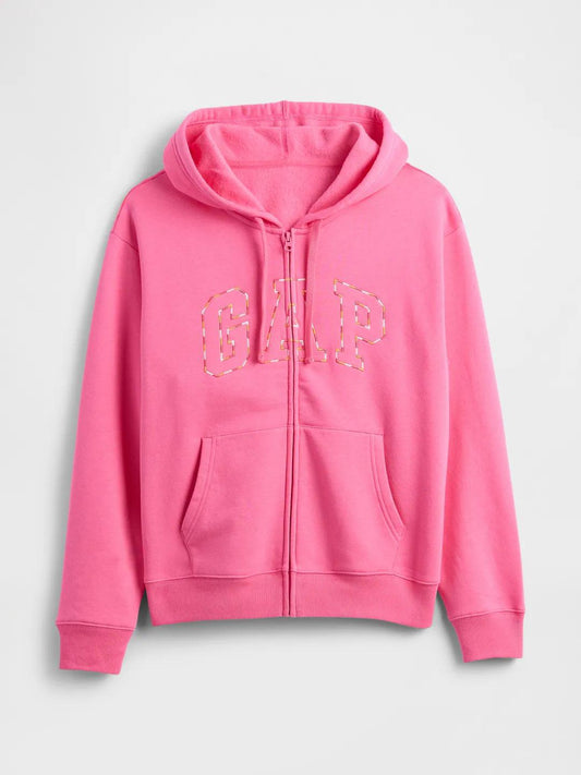 Relaxed Women Gap Logo Zip Hoodie - Neon Pink Rose